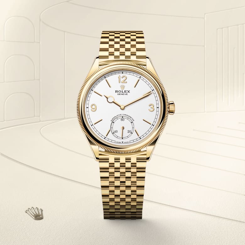 ロレックス 1908 39 mm、18 ct イエローゴールド、ポリッシュ仕上げ