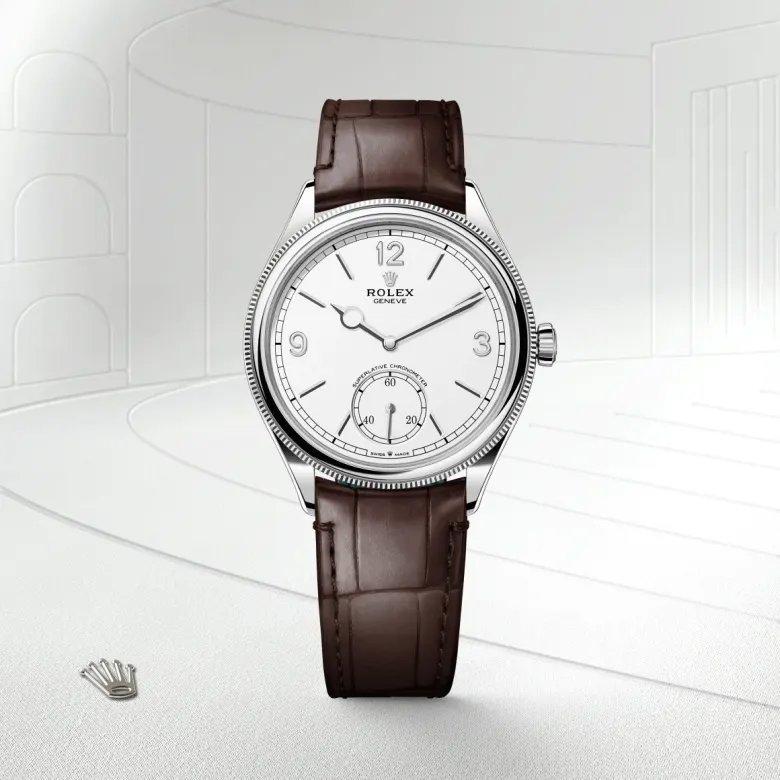 ロレックス 1908 39 mm、18 ct ホワイトゴールド、ポリッシュ仕上げ