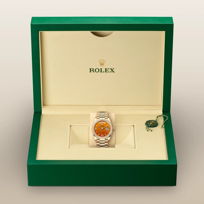 ロレックス デイデイト 36 オイスター、36 mm、イエローゴールド、ダイヤモンド
