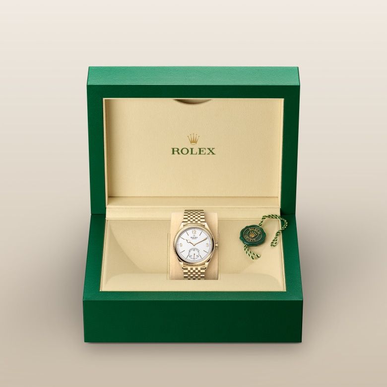 ロレックス 1908 39 mm、18 ct イエローゴールド、ポリッシュ仕上げ