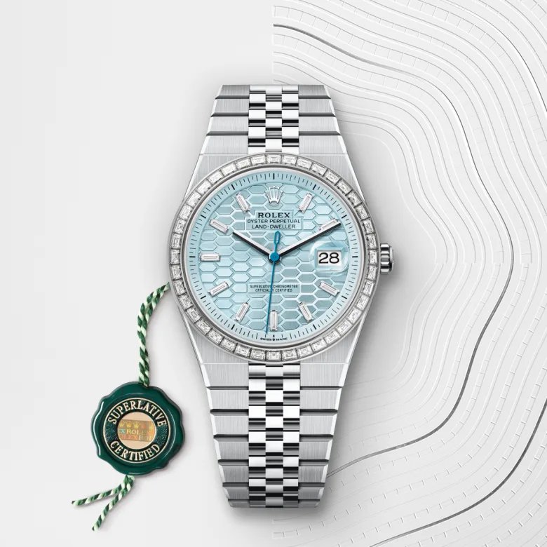ロレックス ランドドゥエラー 40 オイスター、40 mm、プラチナ、ダイヤモンド