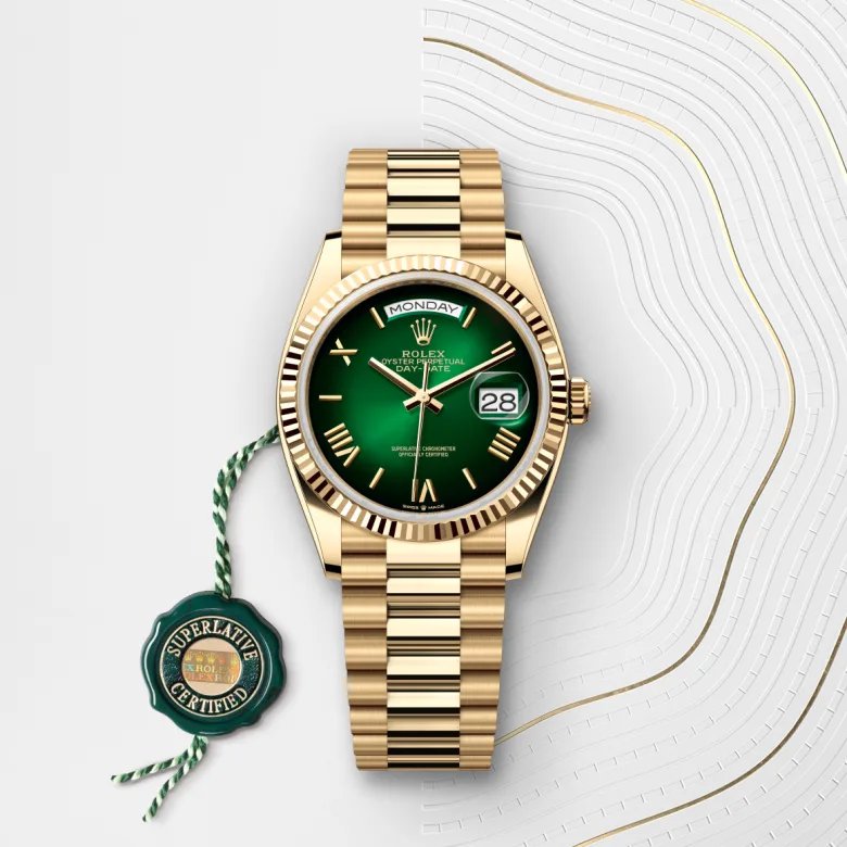 ロレックス デイデイト 36 オイスター、36 mm、イエローゴールド
