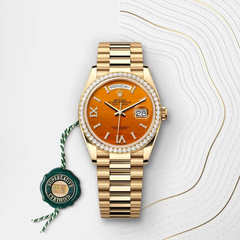 ロレックス デイデイト 36 オイスター、36 mm、イエローゴールド、ダイヤモンド