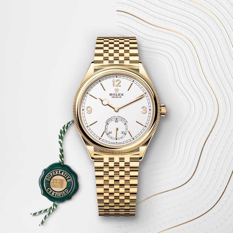 ロレックス 1908 39 mm、18 ct イエローゴールド、ポリッシュ仕上げ