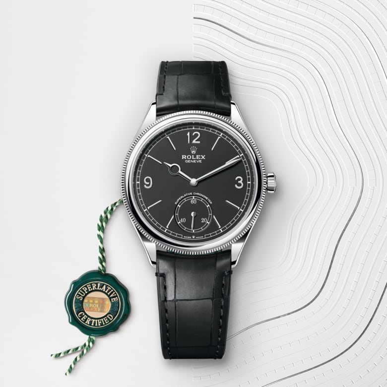 ロレックス 1908 39 mm、18 ct ホワイトゴールド、ポリッシュ仕上げ