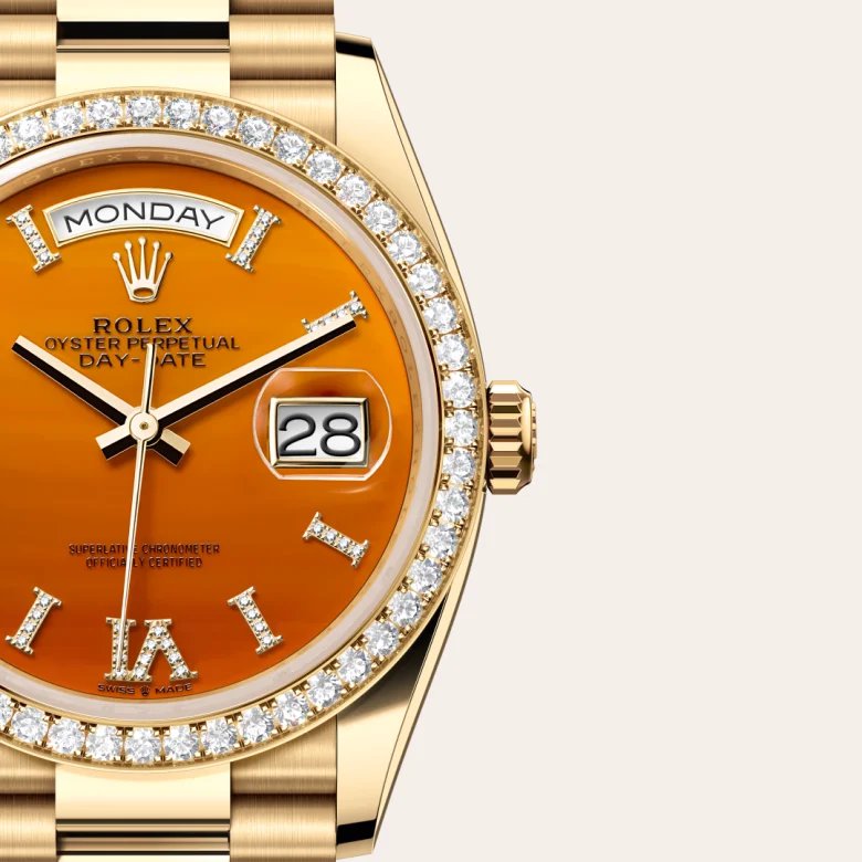 ロレックス デイデイト 36 オイスター、36 mm、イエローゴールド、ダイヤモンド