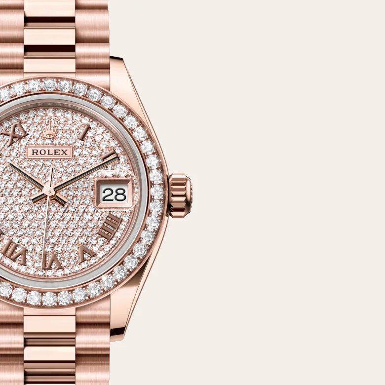 ロレックス レディ デイトジャスト オイスター、28 mm、エバーローズゴールド、ダイヤモンド