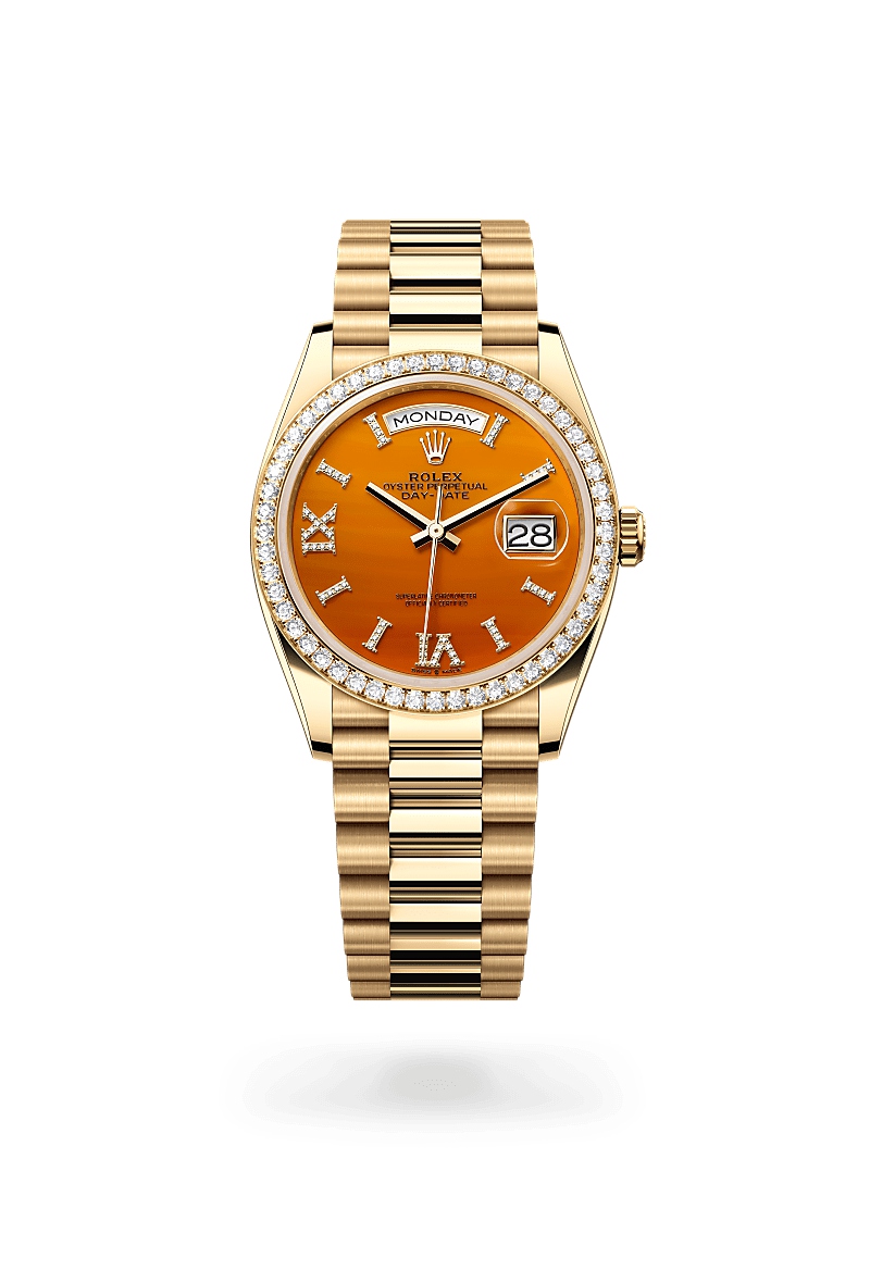 ロレックス デイデイト 36 オイスター、36 mm、イエローゴールド、ダイヤモンド