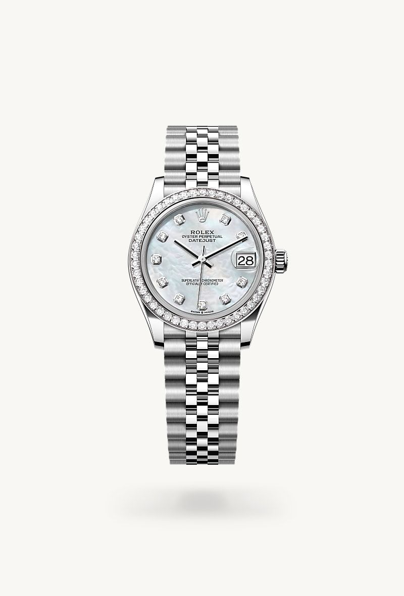 ロレックス デイトジャスト 31 オイスター、31 mm、オイスタースチール&ホワイトゴールド、ダイヤモンド