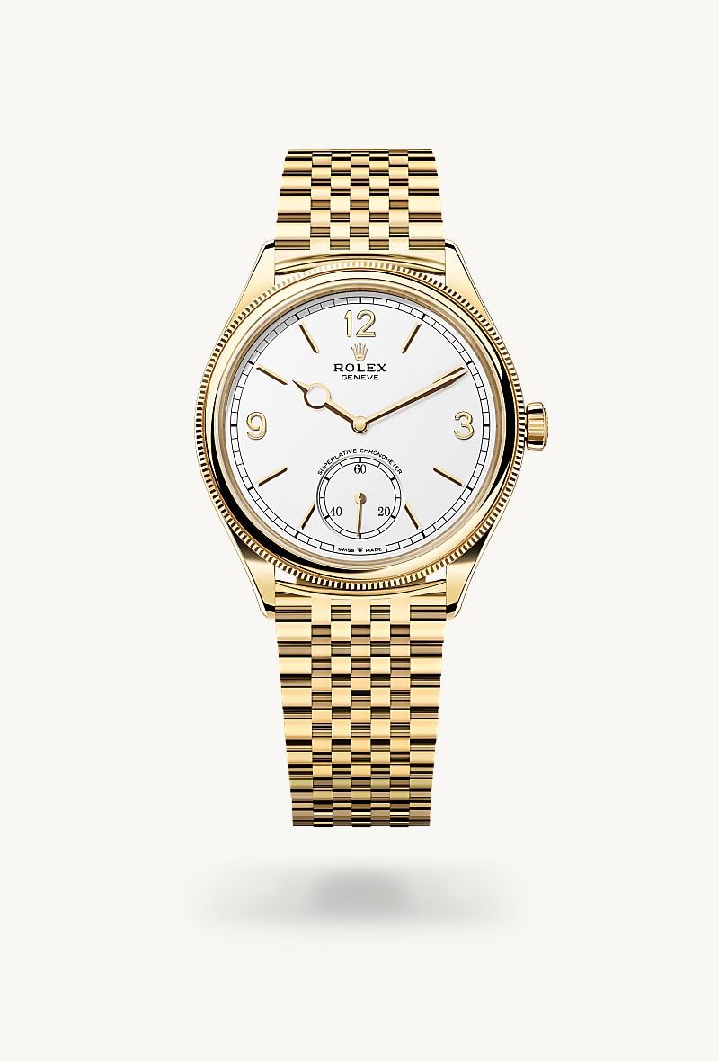 ロレックス 1908 39 mm、18 ct イエローゴールド、ポリッシュ仕上げ