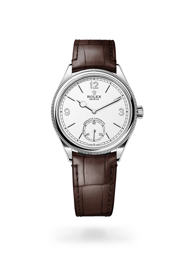 ロレックス 1908 39 mm、18 ct ホワイトゴールド、ポリッシュ仕上げ
