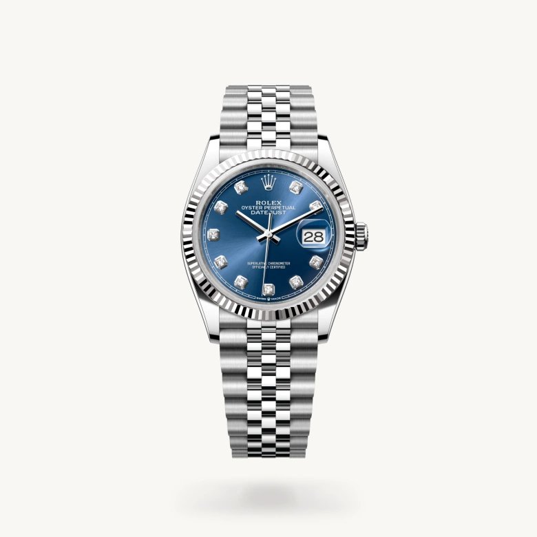 デイトジャスト 36:オイスター、36 mm、オイスタースチール＆ホワイトゴールド