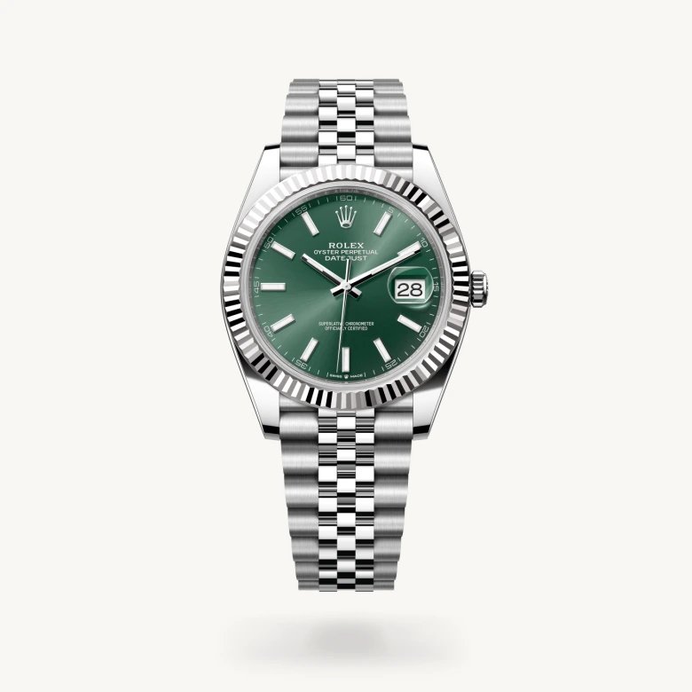 デイトジャスト 41:オイスター、41 mm、オイスタースチール＆ホワイトゴールド