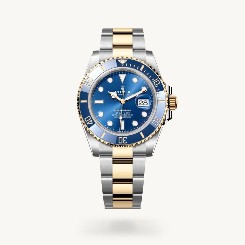 サブマリーナー デイト:オイスター、41 mm、オイスタースチール＆イエローゴールド