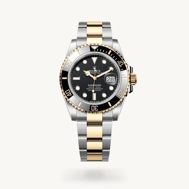 サブマリーナー デイト:オイスター、41 mm、オイスタースチール＆イエローゴールド