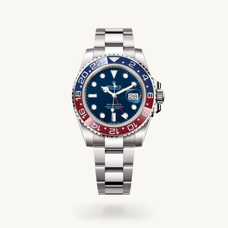 GMTマスター Ⅱ:オイスター、40 mm、ホワイトゴールド