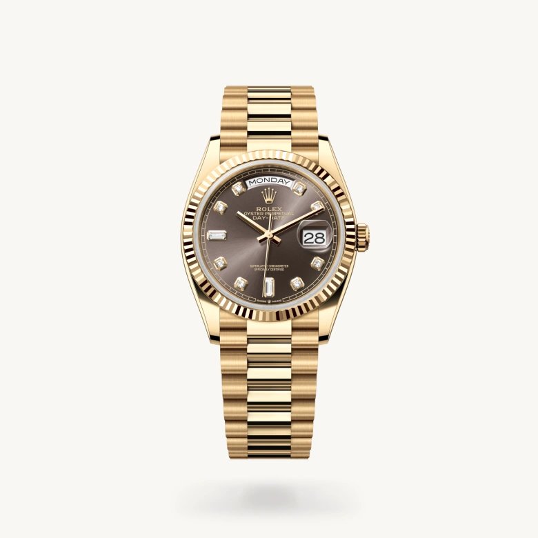 デイデイト 36:オイスター、36 mm、イエローゴールド