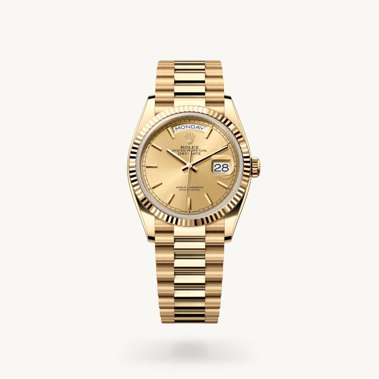 デイデイト 36:オイスター、36 mm、イエローゴールド
