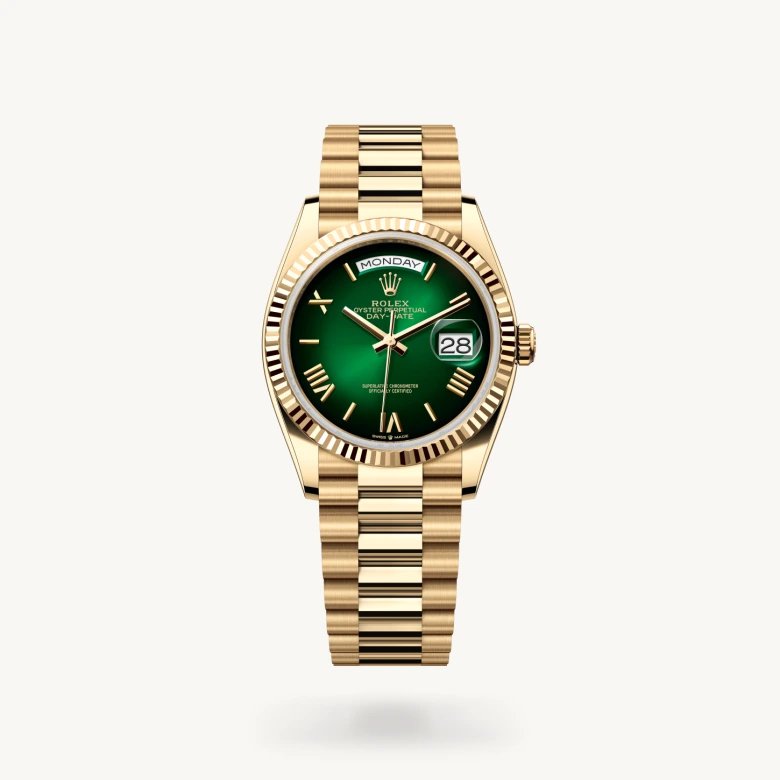 デイデイト 36:オイスター、36 mm、イエローゴールド