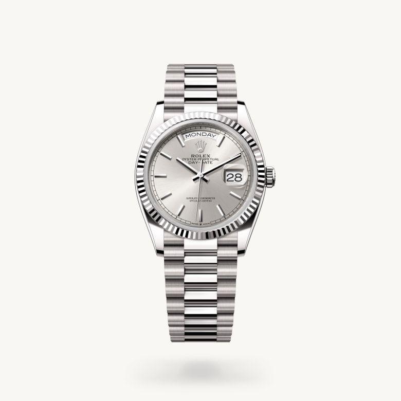 デイデイト 36:オイスター、36 mm、ホワイトゴールド