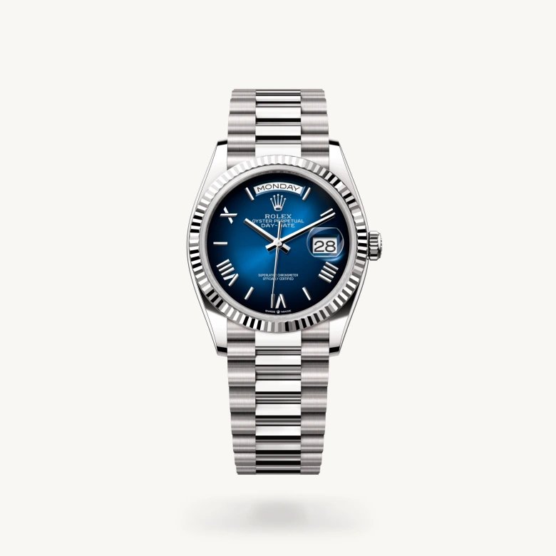 デイデイト 36:オイスター、36 mm、ホワイトゴールド