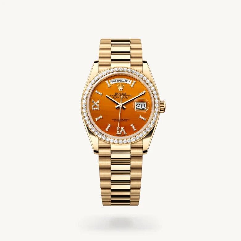 ロレックス デイデイト 36 オイスター、36 mm、イエローゴールド、ダイヤモンド