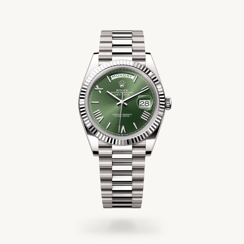 デイデイト 40:オイスター、40 mm、ホワイトゴールド