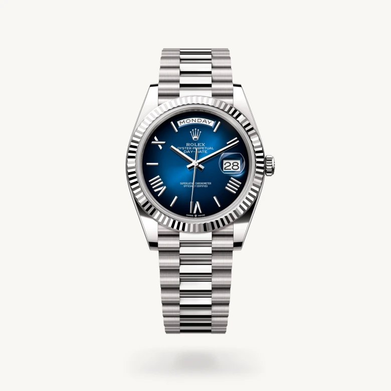 デイデイト 40:オイスター、40 mm、ホワイトゴールド
