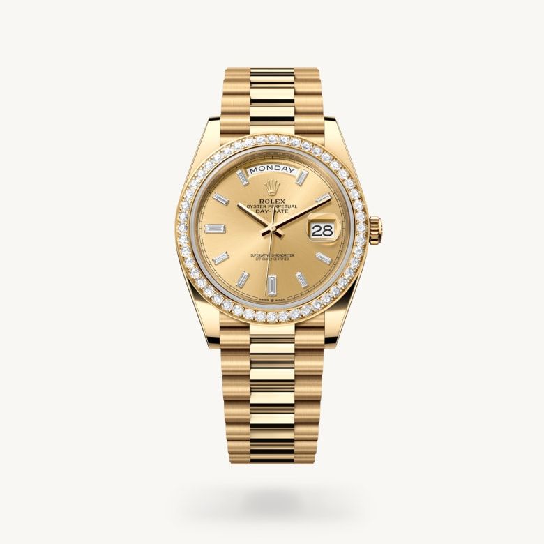 デイデイト 40:オイスター、40 mm、イエローゴールド、ダイヤモンド