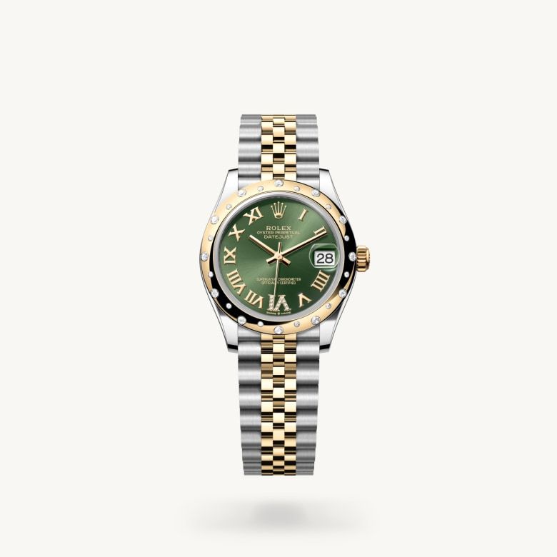 デイトジャスト 31:オイスター、31 mm、オイスタースチール＆イエローゴールド、ダイヤモンド