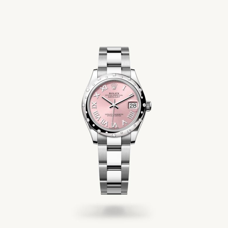 デイトジャスト 31:オイスター、31 mm、オイスタースチール＆ホワイトゴールド、ダイヤモンド