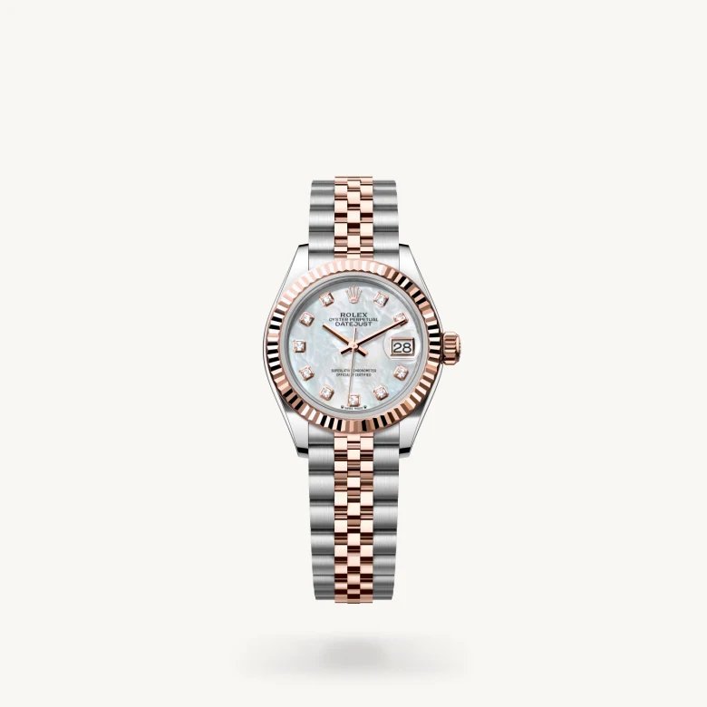 レディ デイトジャスト:オイスター、28 mm、オイスタースチール＆エバーローズゴールド