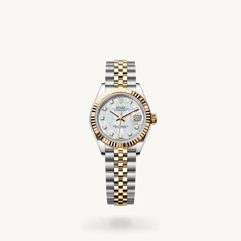 レディ デイトジャスト:オイスター、28 mm、オイスタースチール＆イエローゴールド