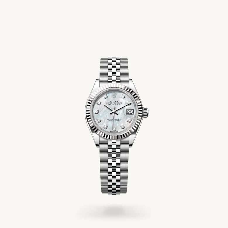 レディ デイトジャスト:オイスター、28 mm、オイスタースチール＆ホワイトゴールド