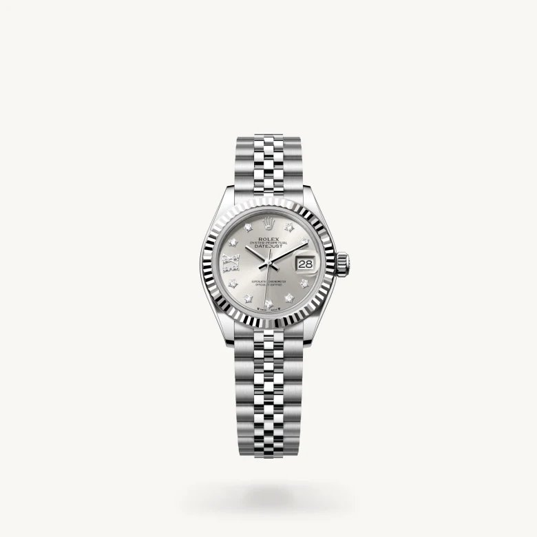 レディ デイトジャスト:オイスター、28 mm、オイスタースチール＆ホワイトゴールド