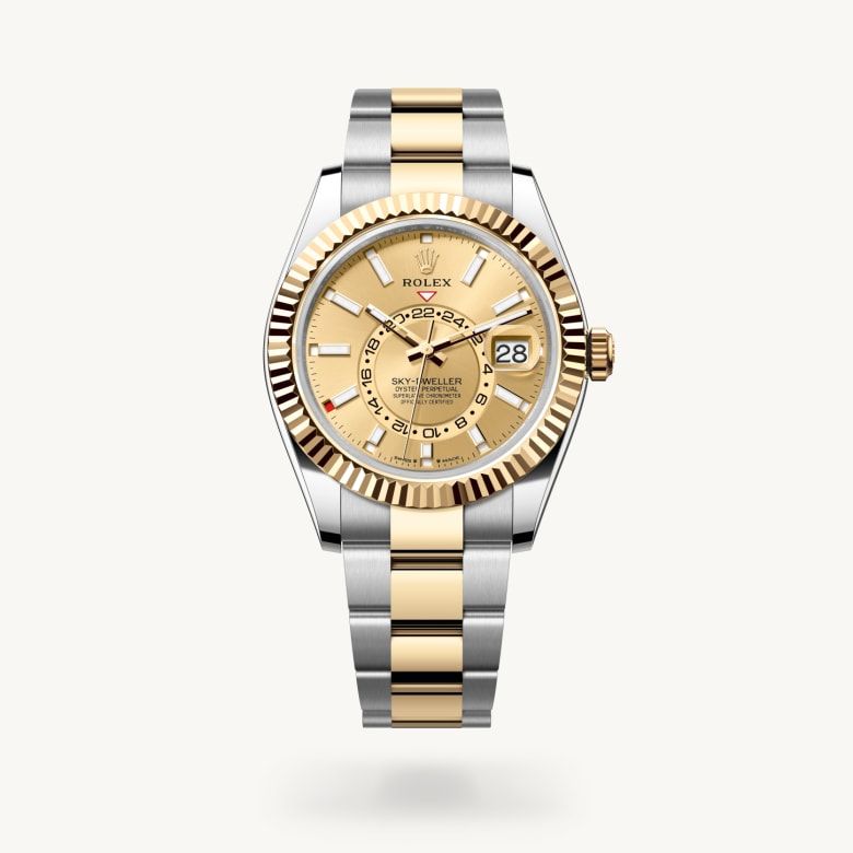 スカイドゥエラー:オイスター、42 mm、オイスタースチール＆イエローゴールド