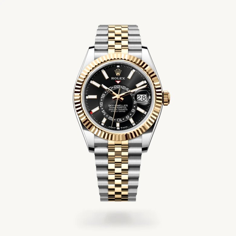 スカイドゥエラー:オイスター、42 mm、オイスタースチール＆イエローゴールド