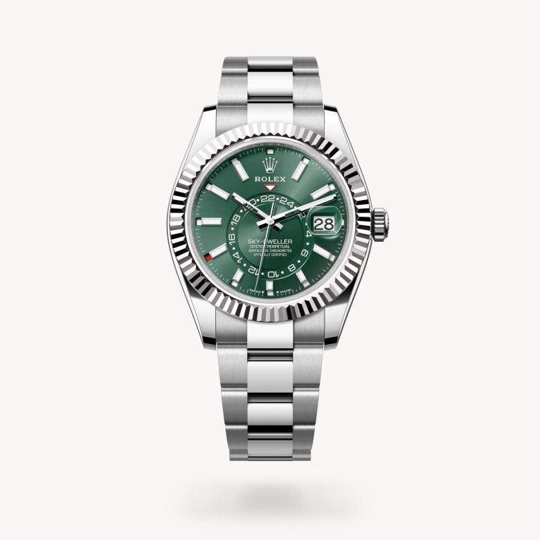 スカイドゥエラー:オイスター、42 mm、オイスタースチール＆ホワイトゴールド