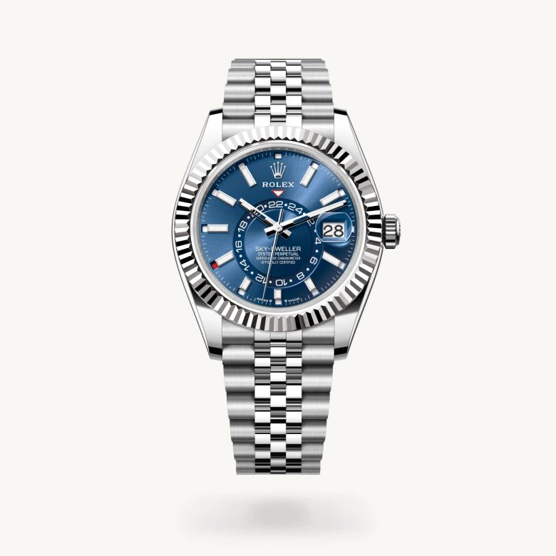 スカイドゥエラー:オイスター、42 mm、オイスタースチール＆ホワイトゴールド