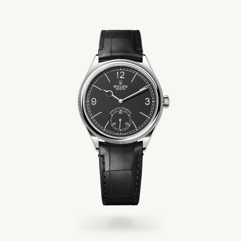 ロレックス 1908 39 mm、18 ct ホワイトゴールド、ポリッシュ仕上げ
